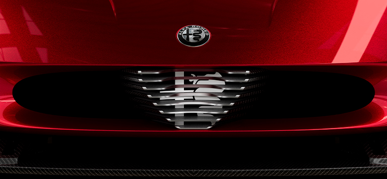 V 型盾牌搭配鋁合金與碳纖維細節，立體車標設計，彰顯質感與層次